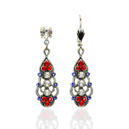 Patriotic Red, White & Blue Elegance Earrings: Leverback