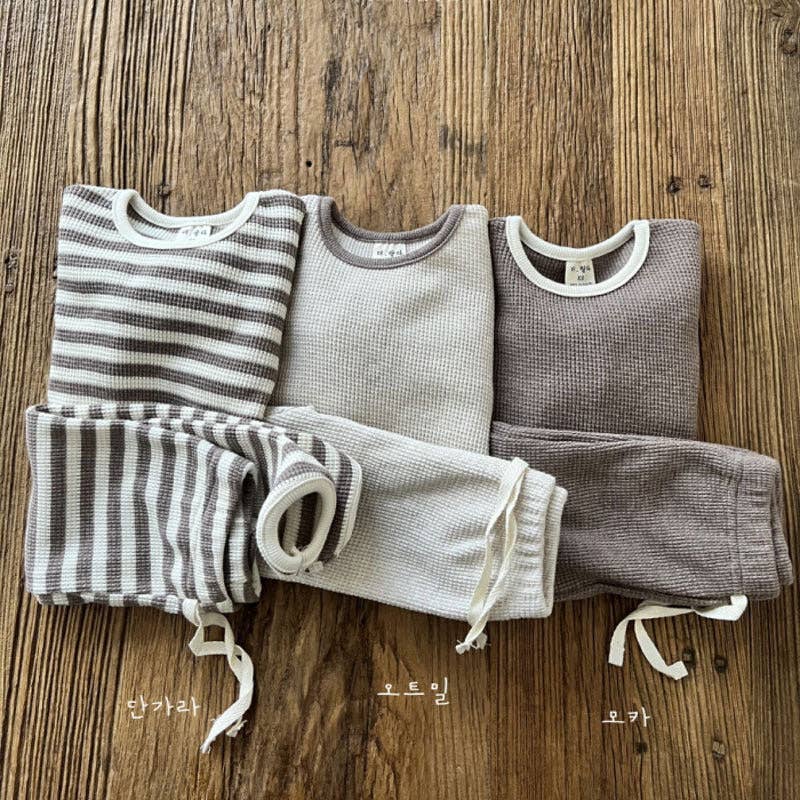 Waffle Knitted Fabric Loose Comfy Set: Brown (12-24M)