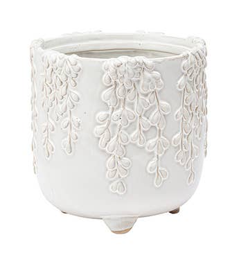 Planter, White w/ Vine Design