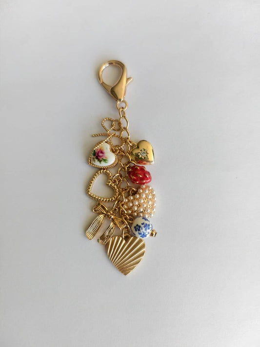 PORCELAIN BOWS HEARTS PEARL STRAWBERRY BAG CHAR