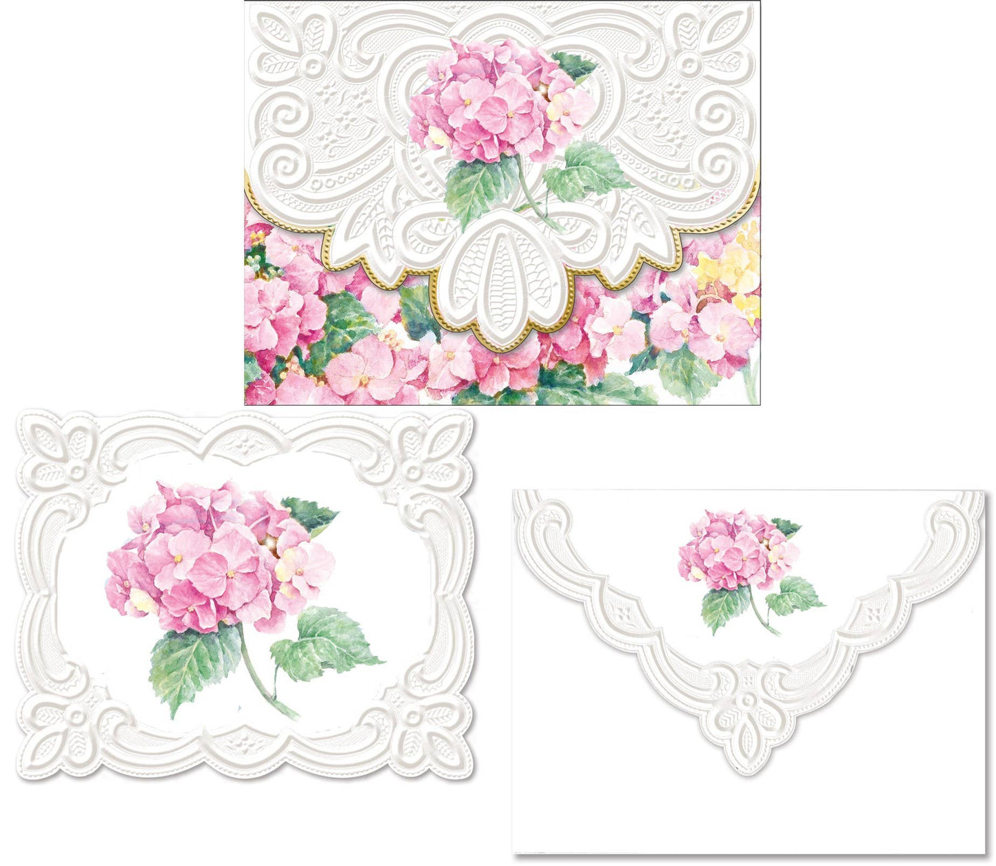 Pink Hydrangea Embossed Notecard Set