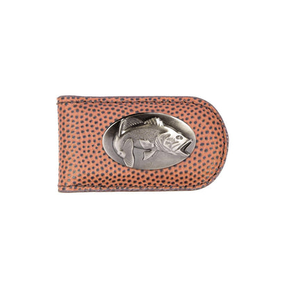 Bass Leather Magnetic Money Clip Wallet: Croc Tan