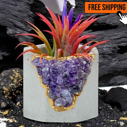 Amethyst Geode Planter, Concrete Planter, Crystal Pot