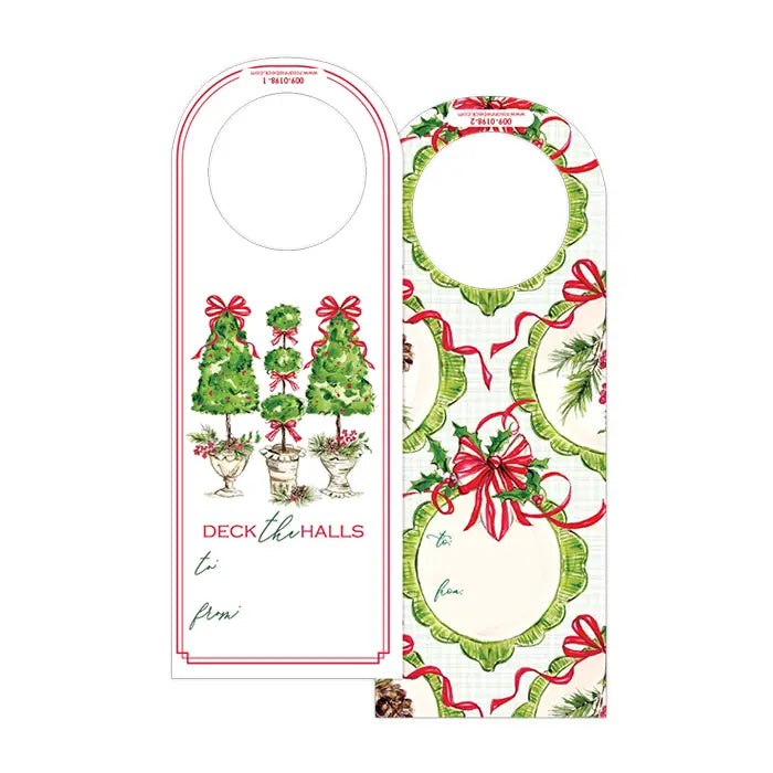 Handpainted Topiary Trio with Bows Die-Cut Wine Tag