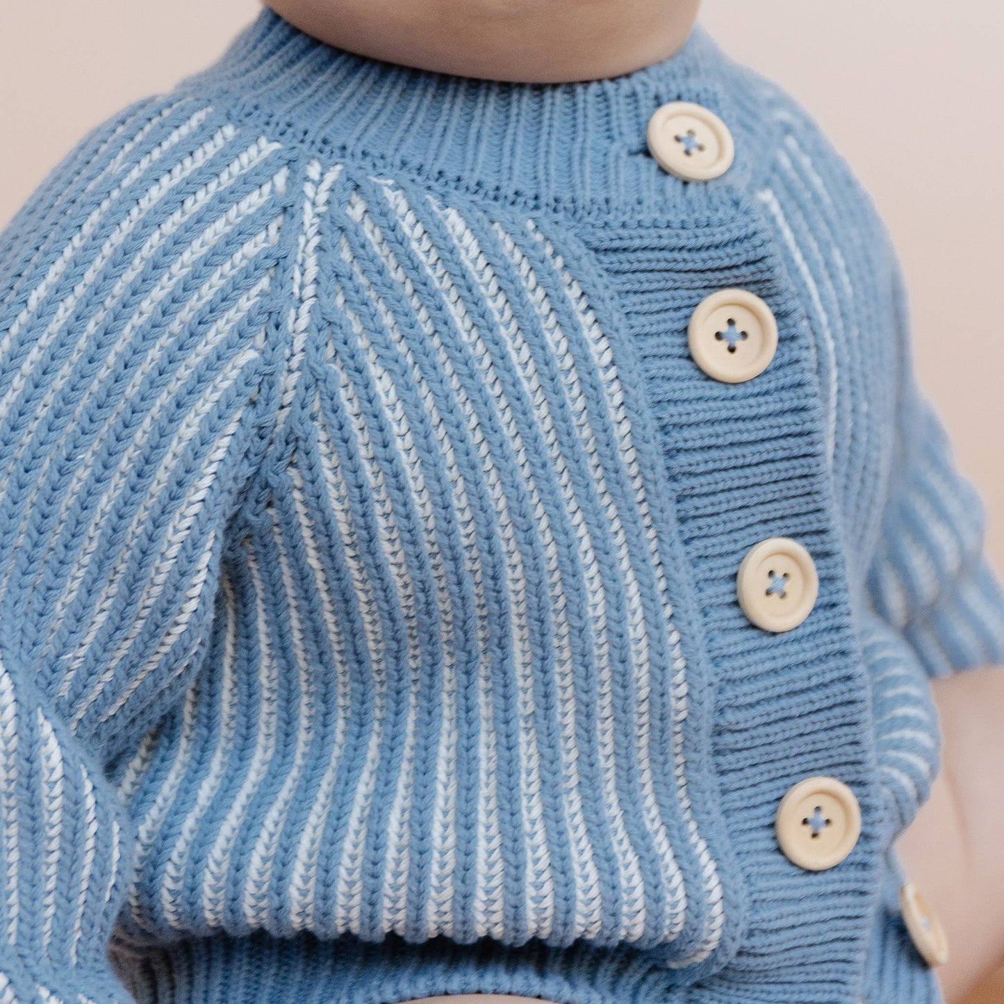 Cotton Brioche Cardigan, Dusty Blue | Baby Kid Stripe Spring
