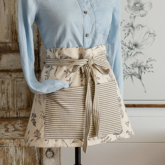 Half Apron - Black/White Botanicals