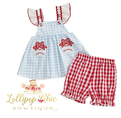 Baby and Toddler Girl Baseball Frilly Short Set: 12-18M