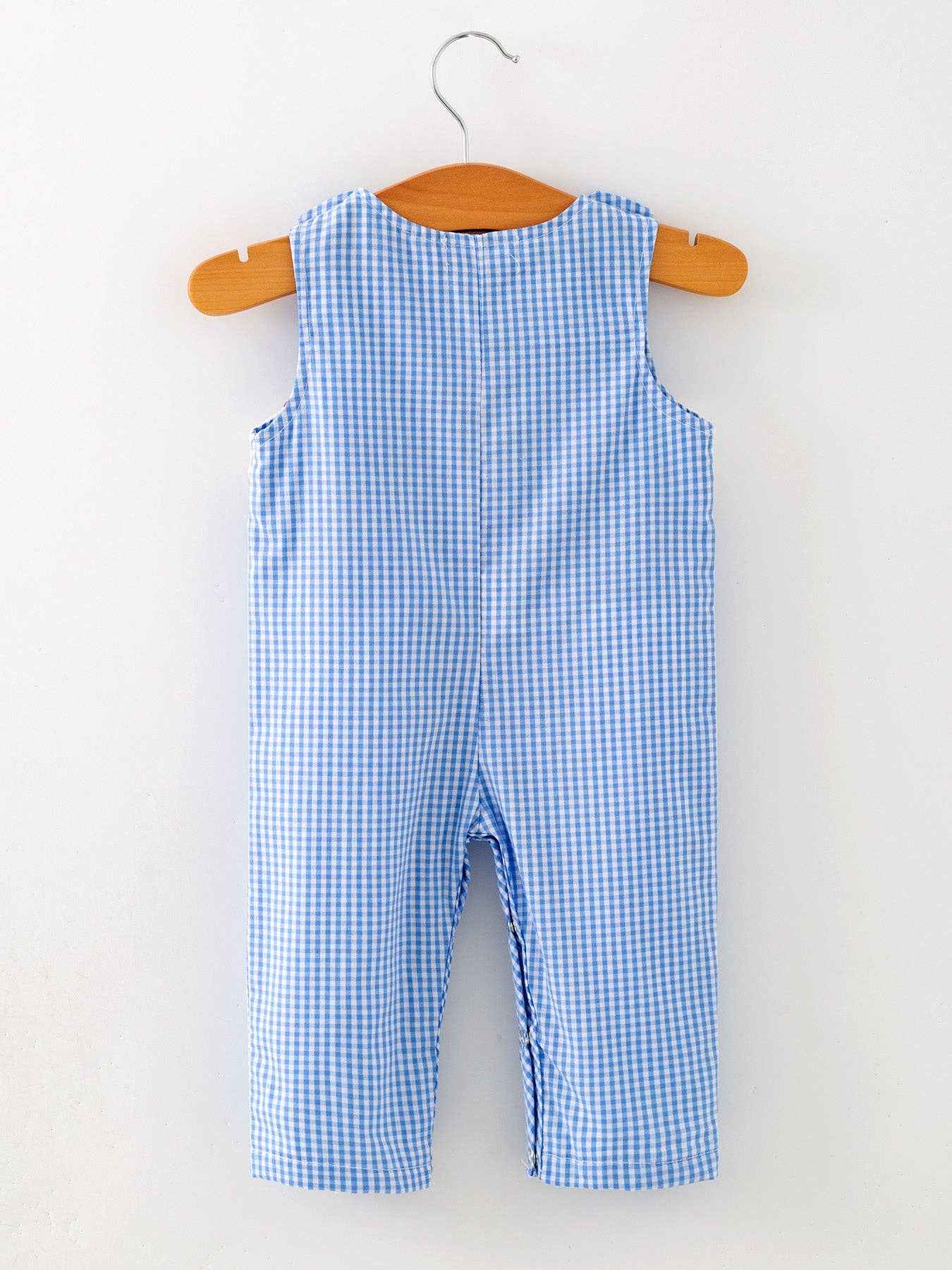 Baby Boy Baseball Smocked Romper – Blue Plaid Summer Outfit: 3M