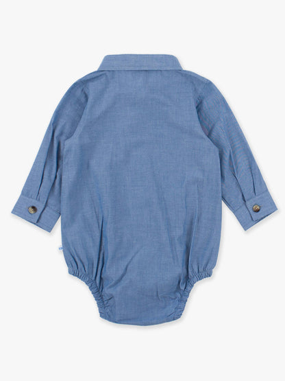Baby Boys Blue Chambray Long Sleeve Button Down Bodysuit: Blue