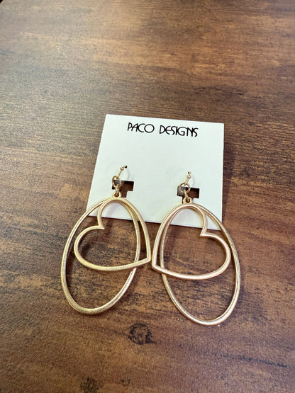 Oval Hoop & Heart Dangle Earrings- 3 Color Options