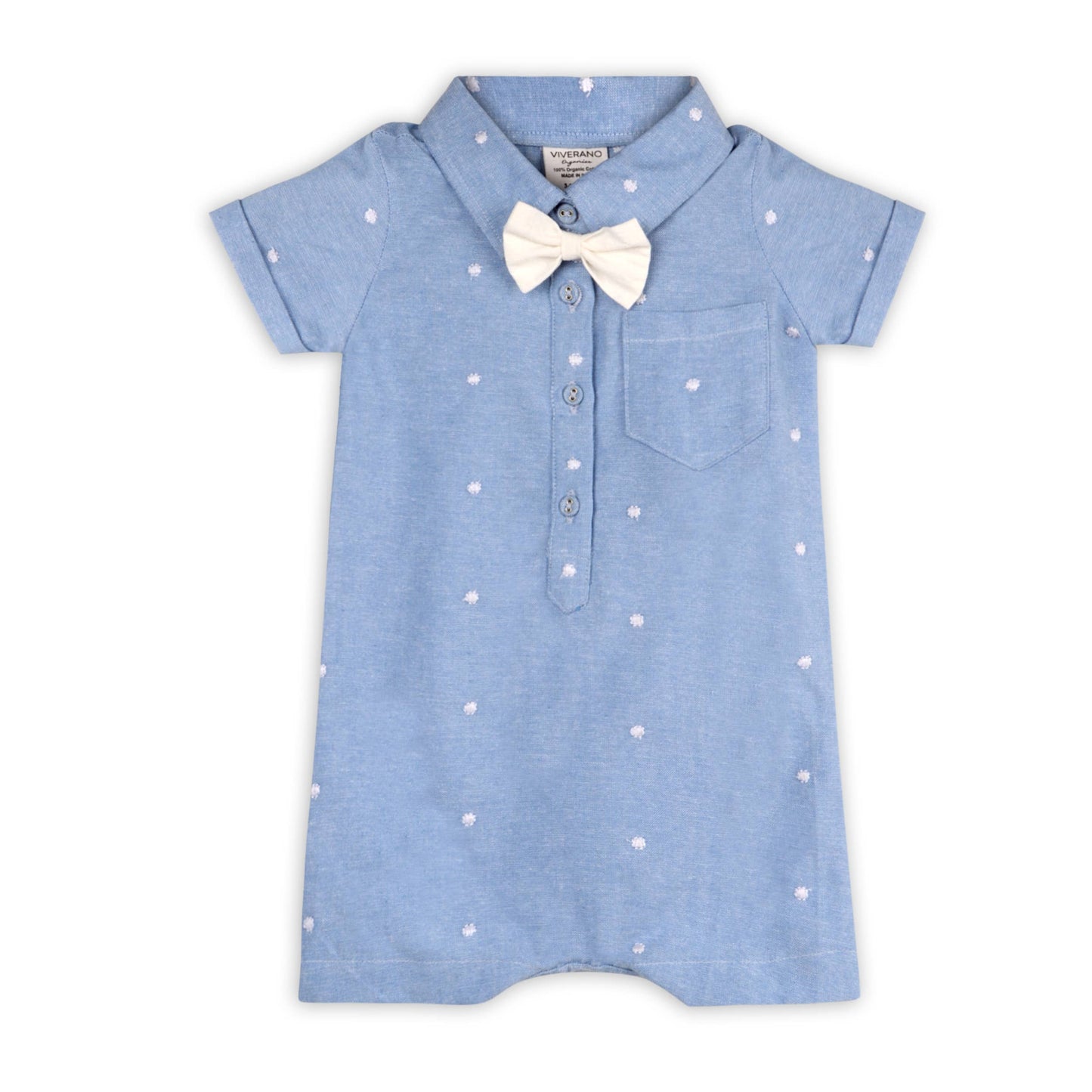 Viverano Organics - Isla Bowtie Chambray Baby Romper (Organic Cotton)