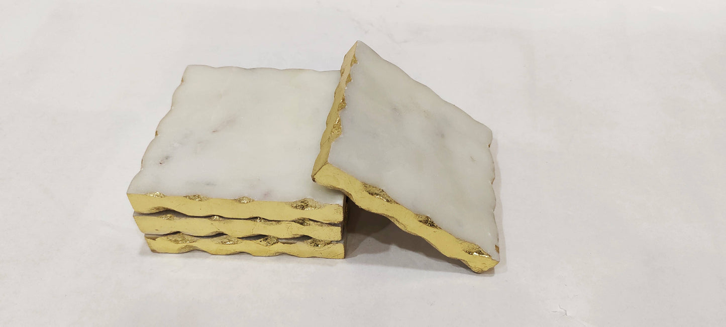 Set of 4 White Marble Coasters