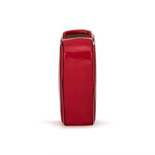 Red Heart Shaped Ceramic Vase - 4in