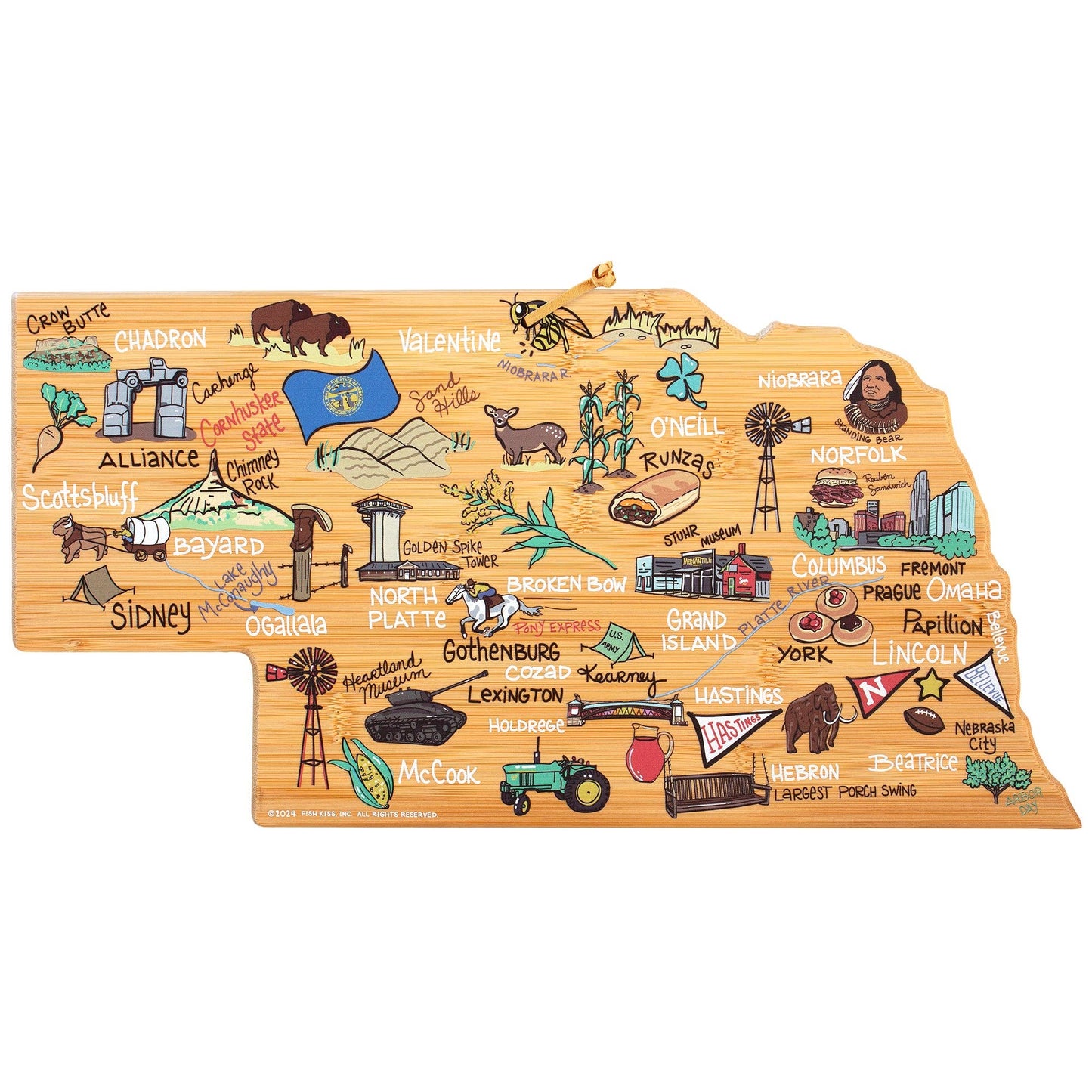 Nebraska Cutting Board with Artwork by Fish Kiss™