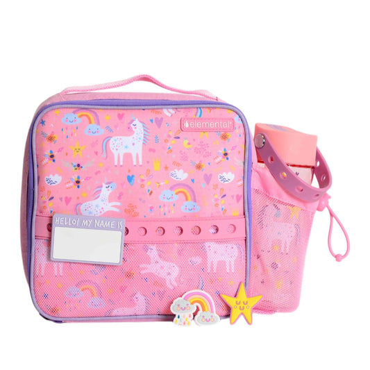 Kids Insulated Lunch Bag and Bottle with Charms Unicorn