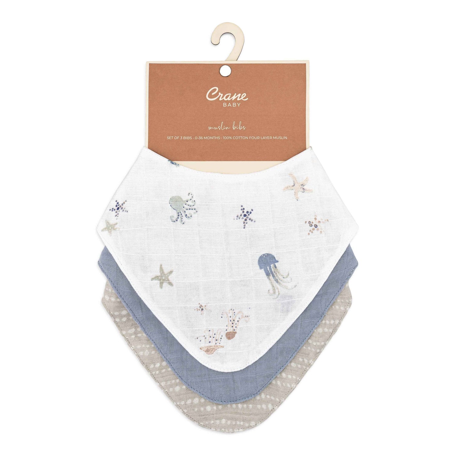 Crane Baby - Cove 3-pc. Muslin Bib Set (Sea Life)