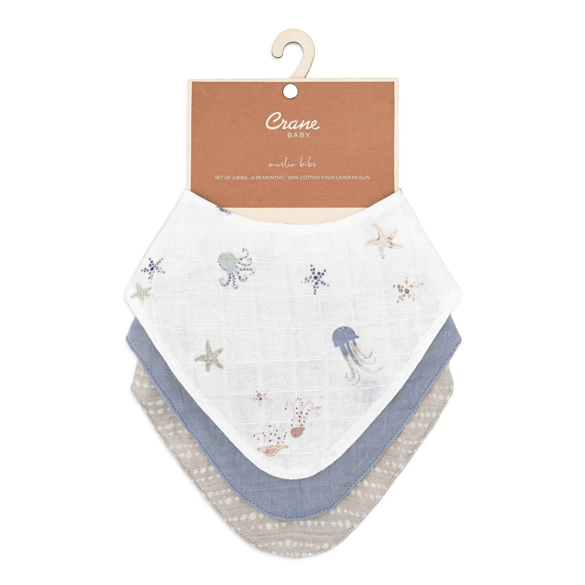Crane Baby - Cove 3-pc. Muslin Bib Set (Sea Life)