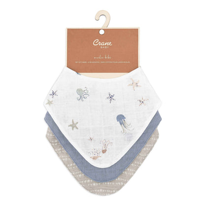 Crane Baby - Cove 3-pc. Muslin Bib Set (Sea Life)