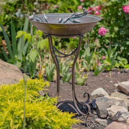 "Two Birds" Iron Birdbath - 3 Color Options: Bronze