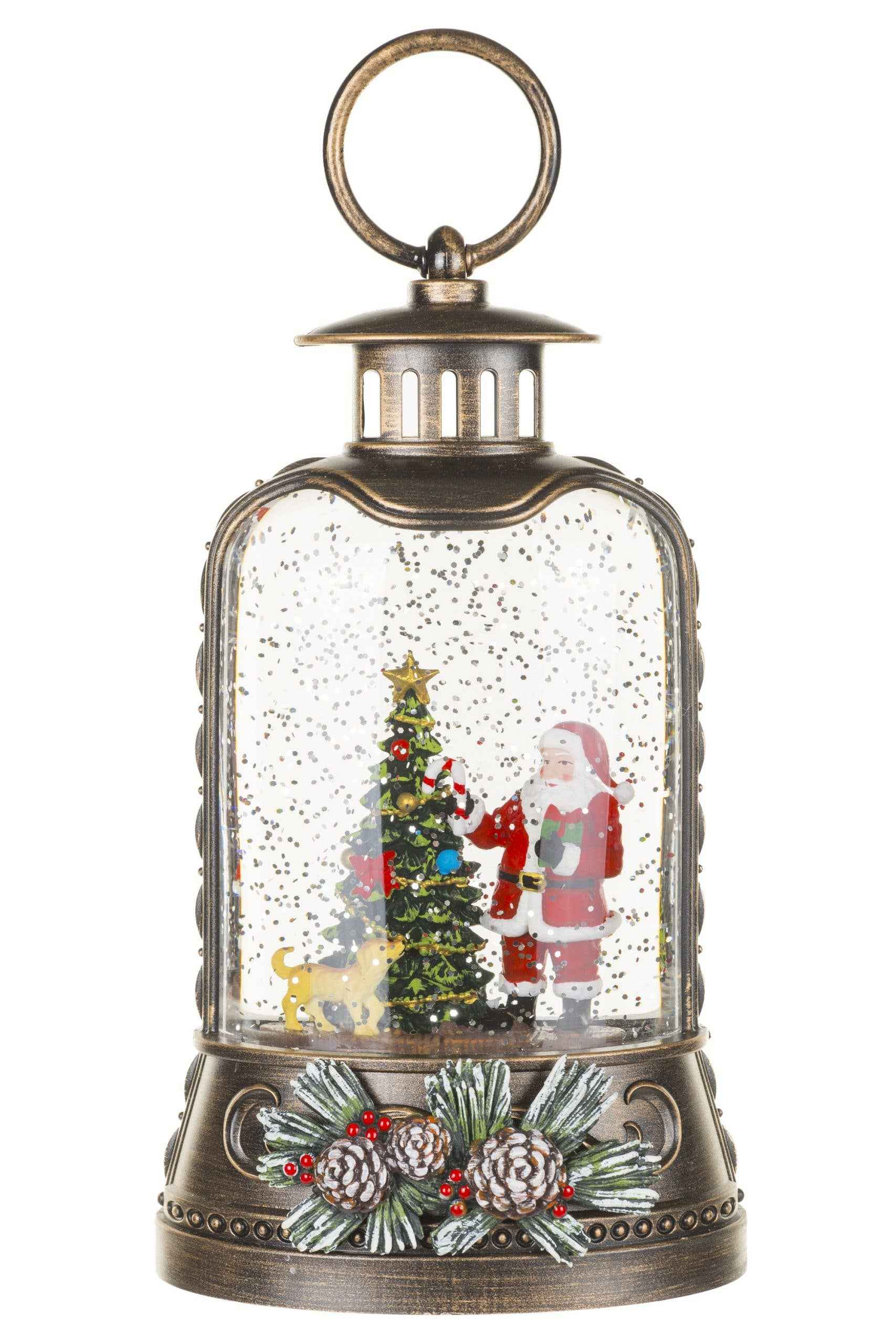 NEW- Brown Lantern Snow Globe with Papa and Baby Snowman