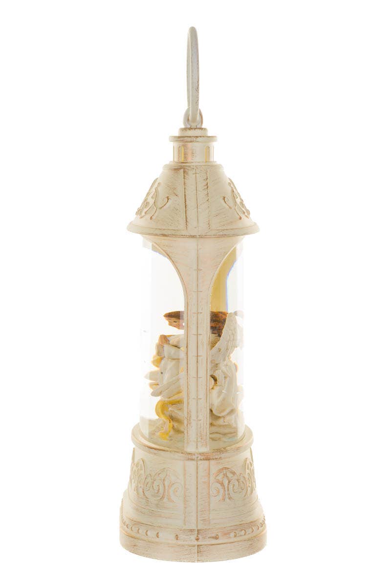 Musical White Led Lantern Snow Globe With Peaceful Angel