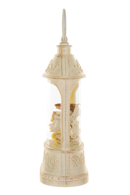Musical White Led Lantern Snow Globe With Peaceful Angel