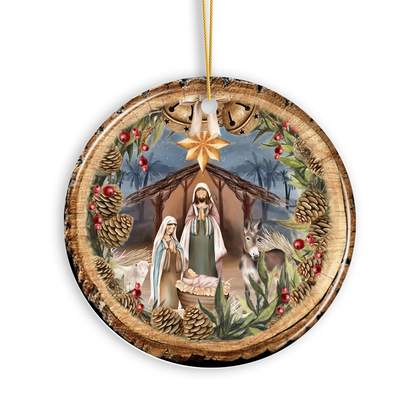 Rustic Nativity Birth of Christ Scene Ornament, Christianity