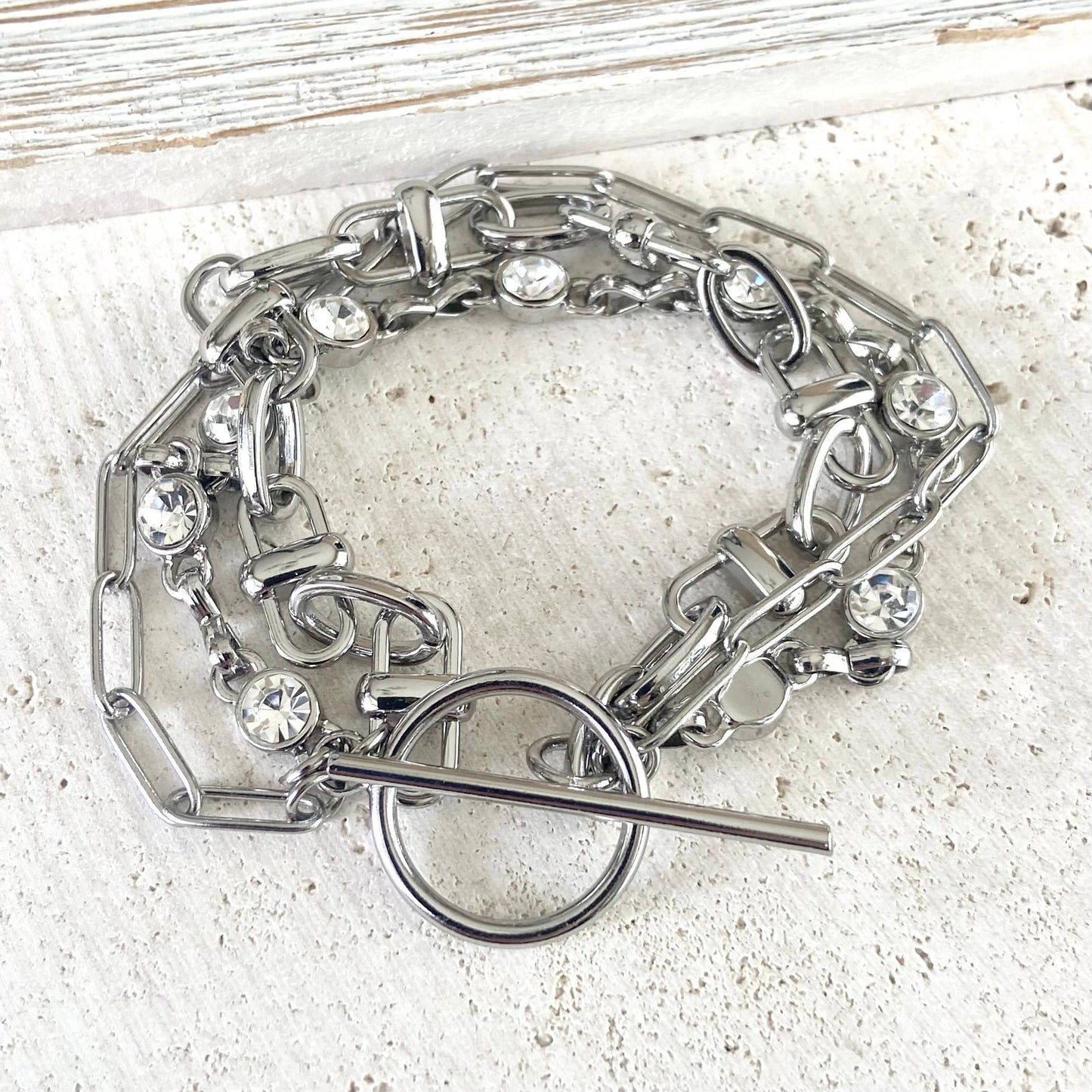Triple chain crystal bracelet