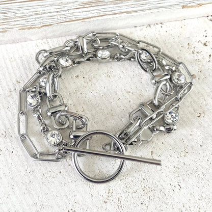 Triple chain crystal bracelet