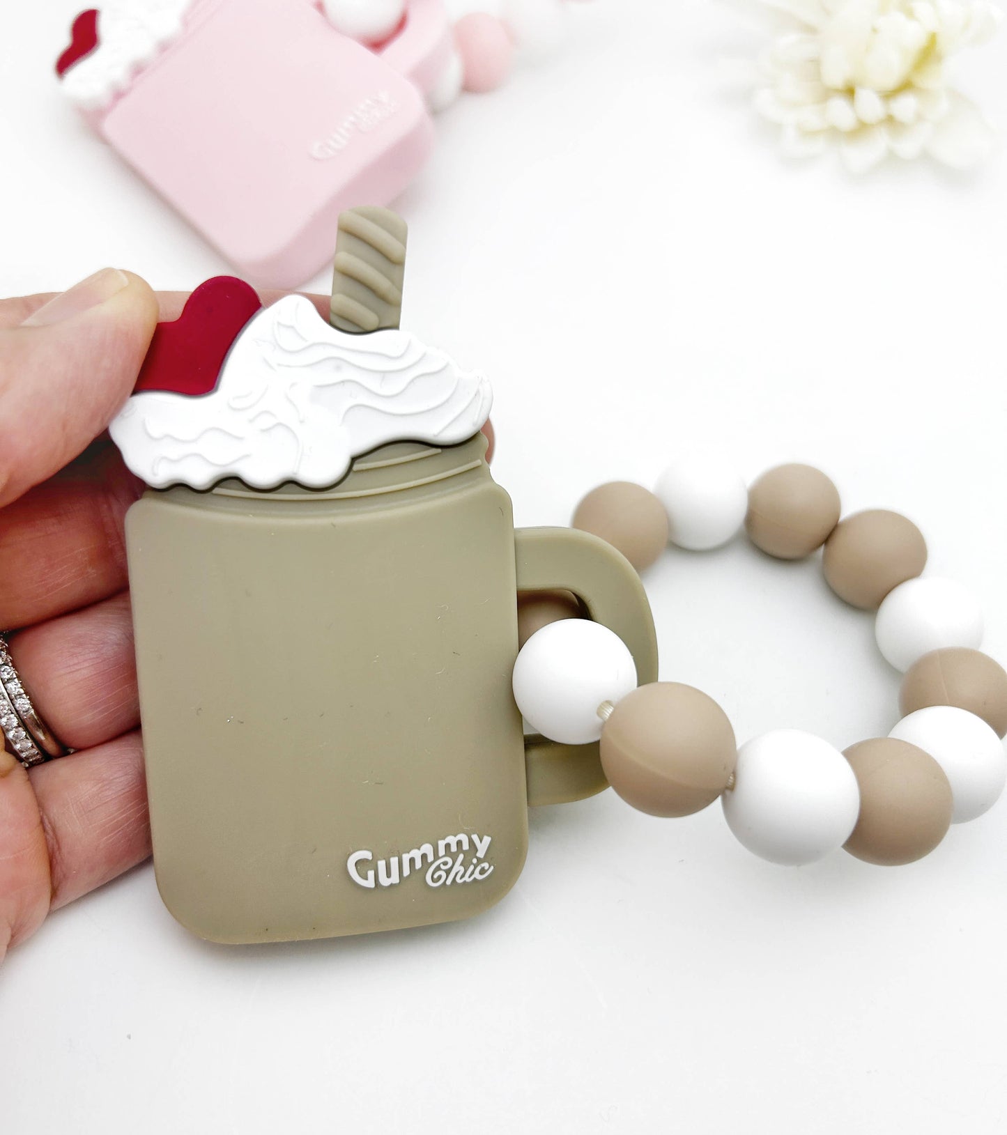 Handheld Milkshake Teether Ring Toy for Babies