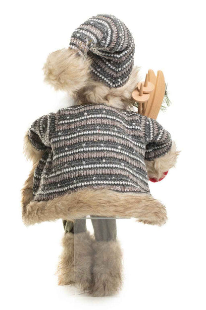 White/Gray Alpine Santa Figurine with Skis