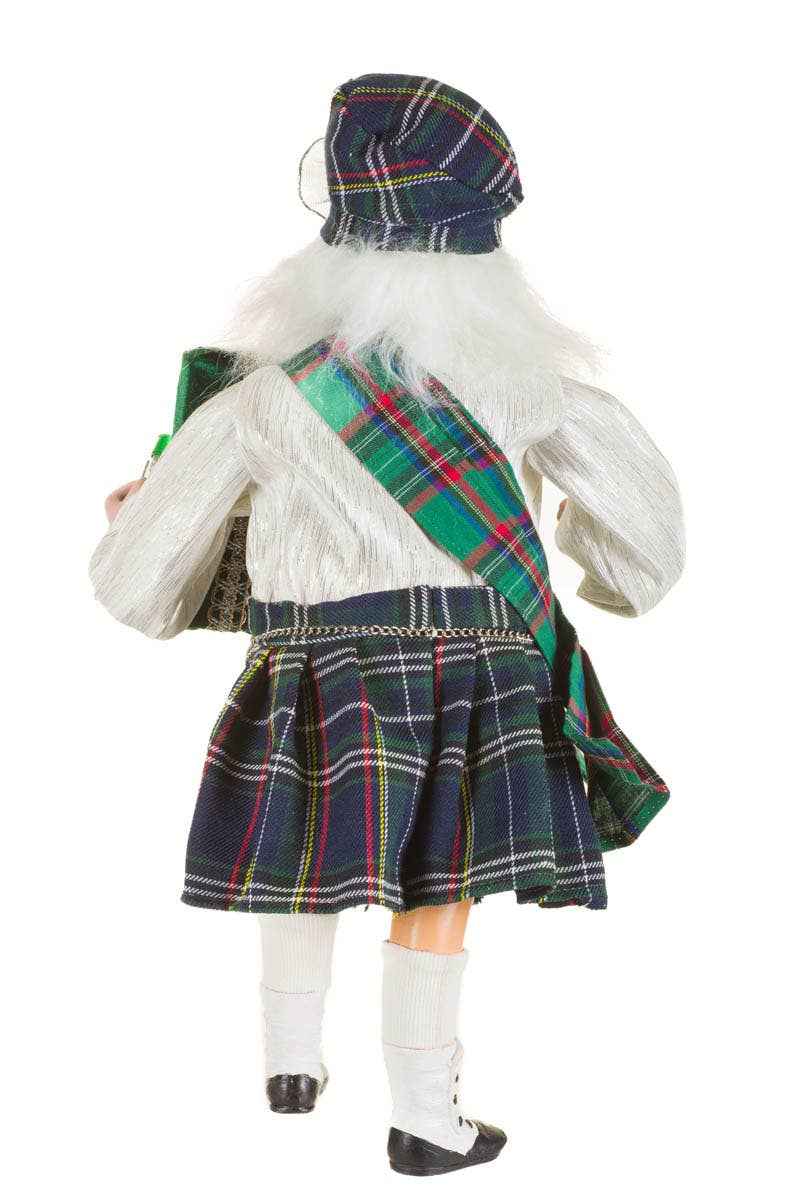 Green/White Scottish Santa Figurine With Forest Kilt