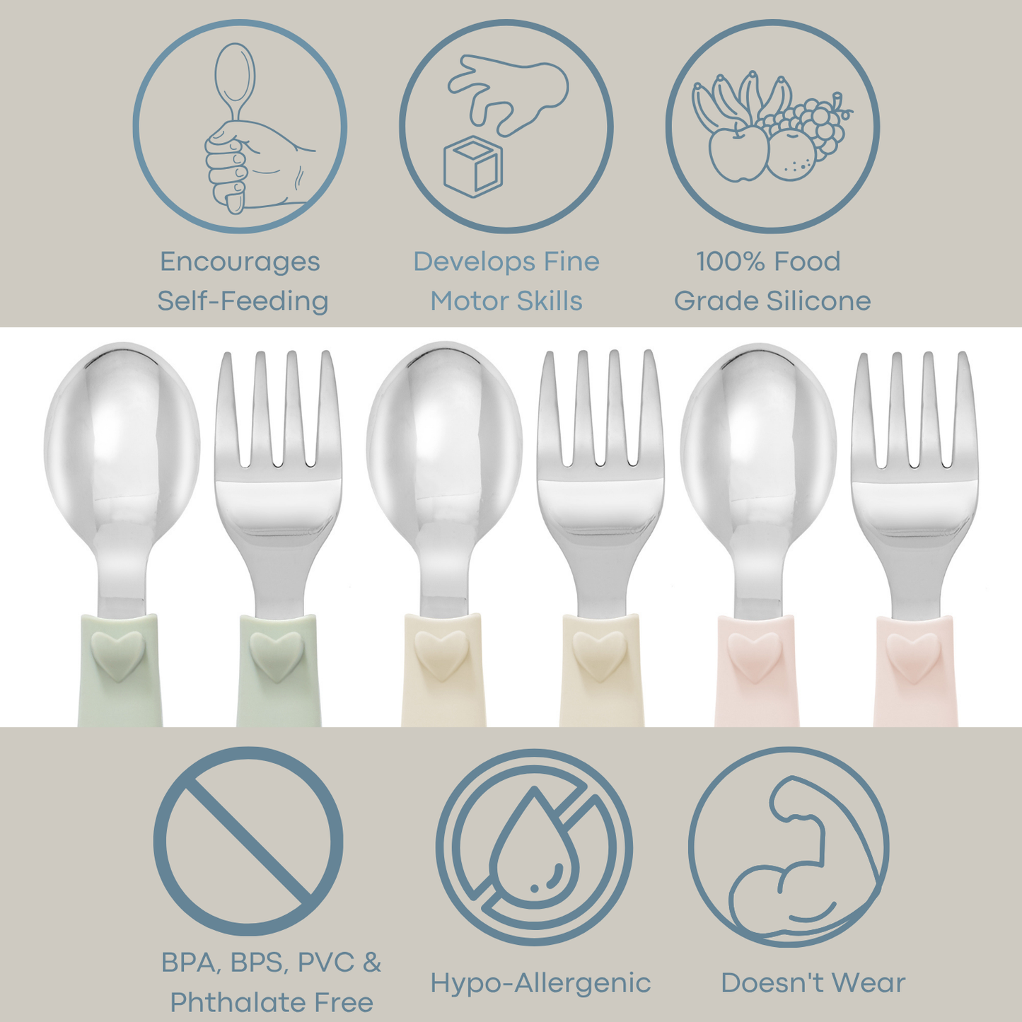 (6pc) Toddler Utensils Set - Stainless Steel (Heart)