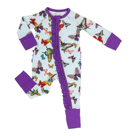 LollyBanks - Bamboo Baby Convertible Ruffle Zipper Pajamas - Butterfly