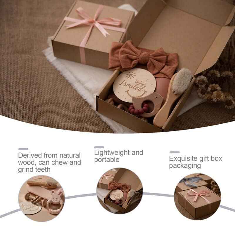Baby Silicone Bibs Headband Brush Gift Set: Brown