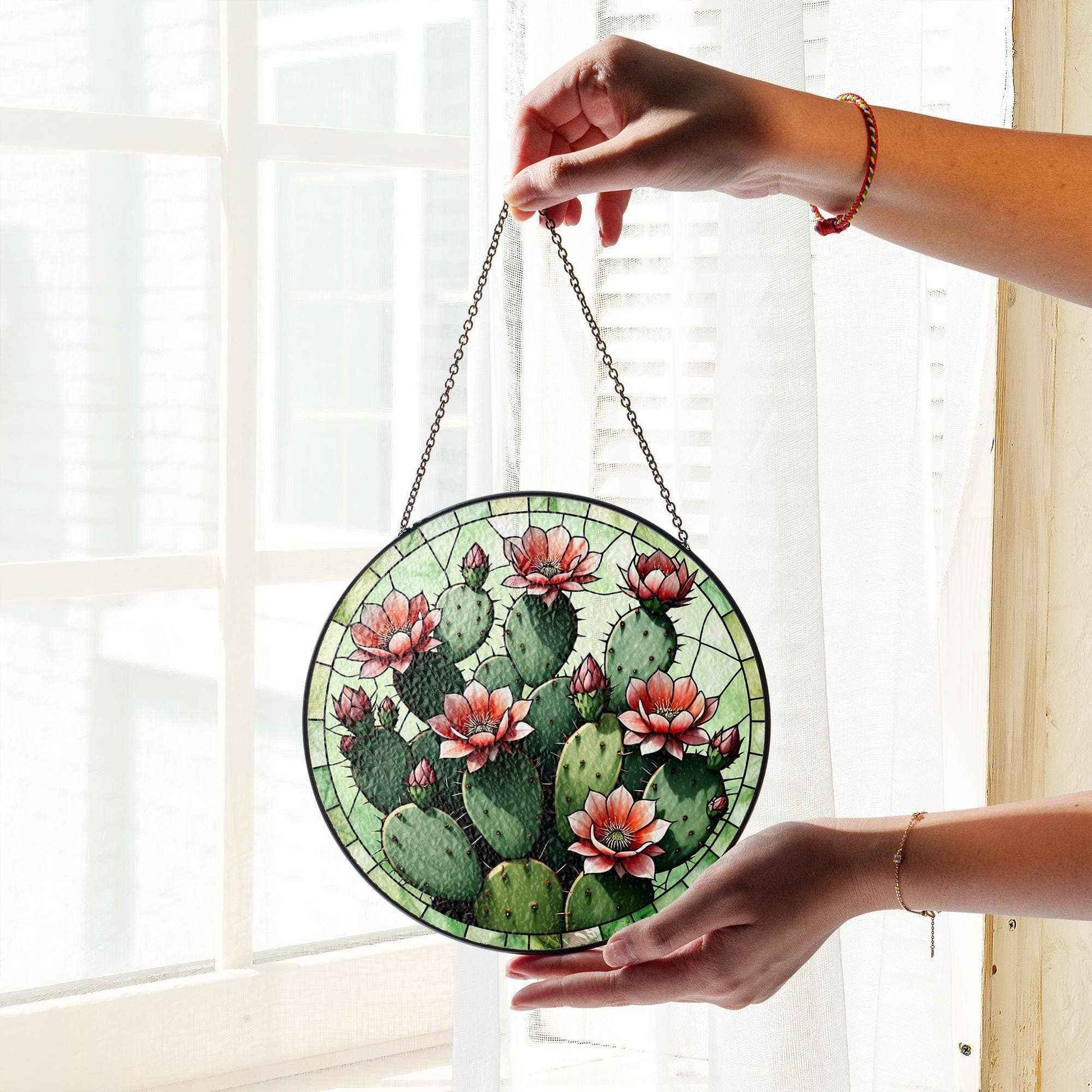 Cactus Stained Glass Suncatcher, Southwestern Wall Art