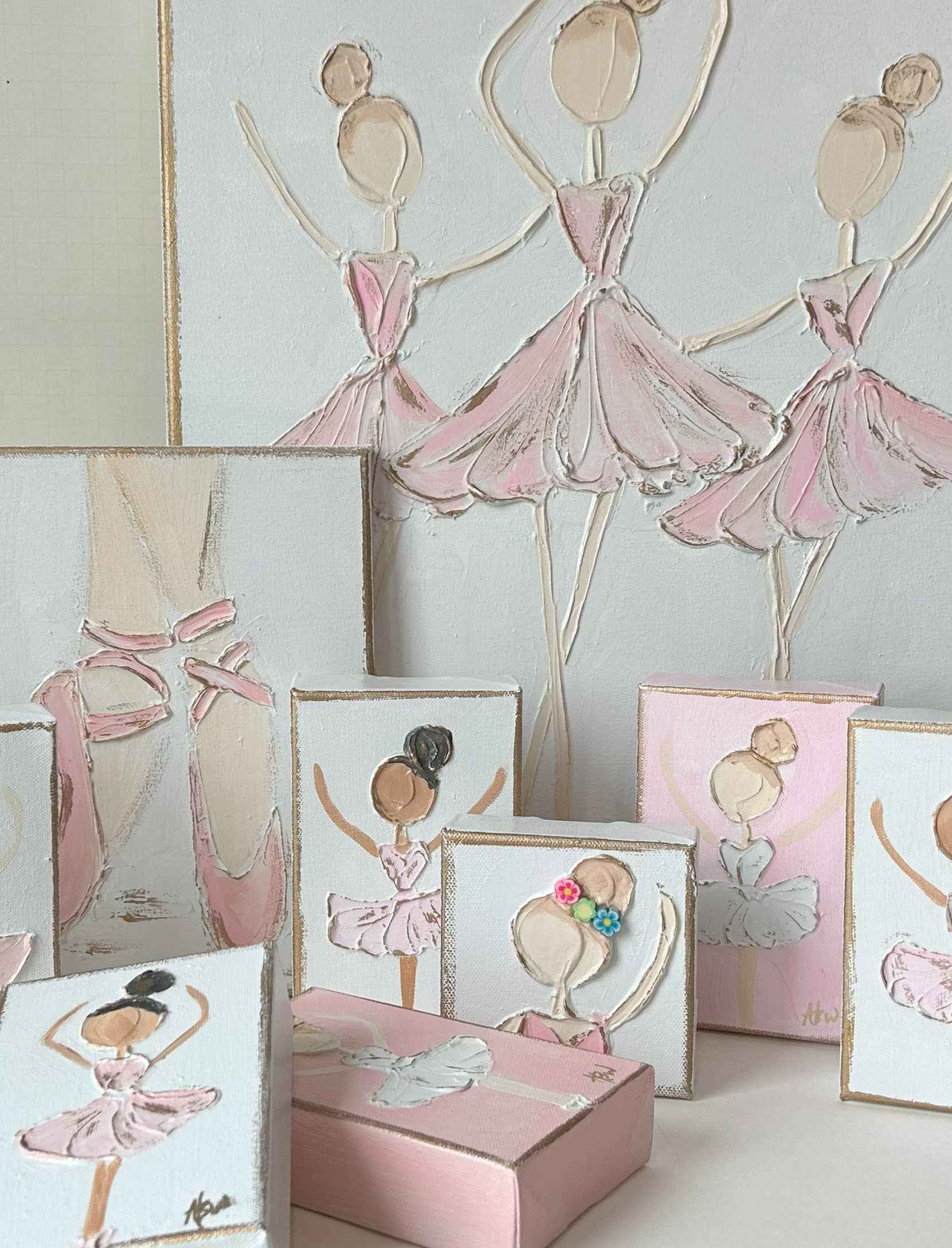 Floral dancer on canvas | ballerina recital ballet: Light skin & lt. brown hair