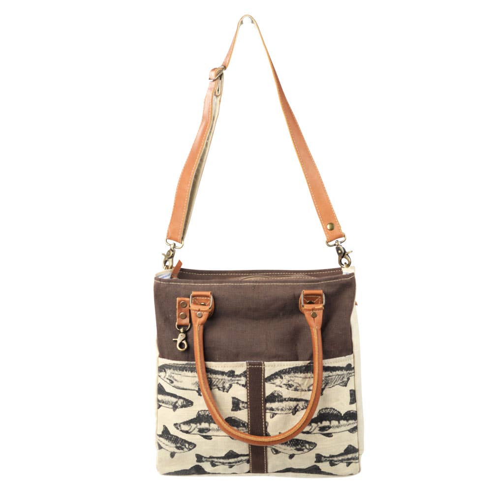 Brown Back Drop With Fish Canvas Tote