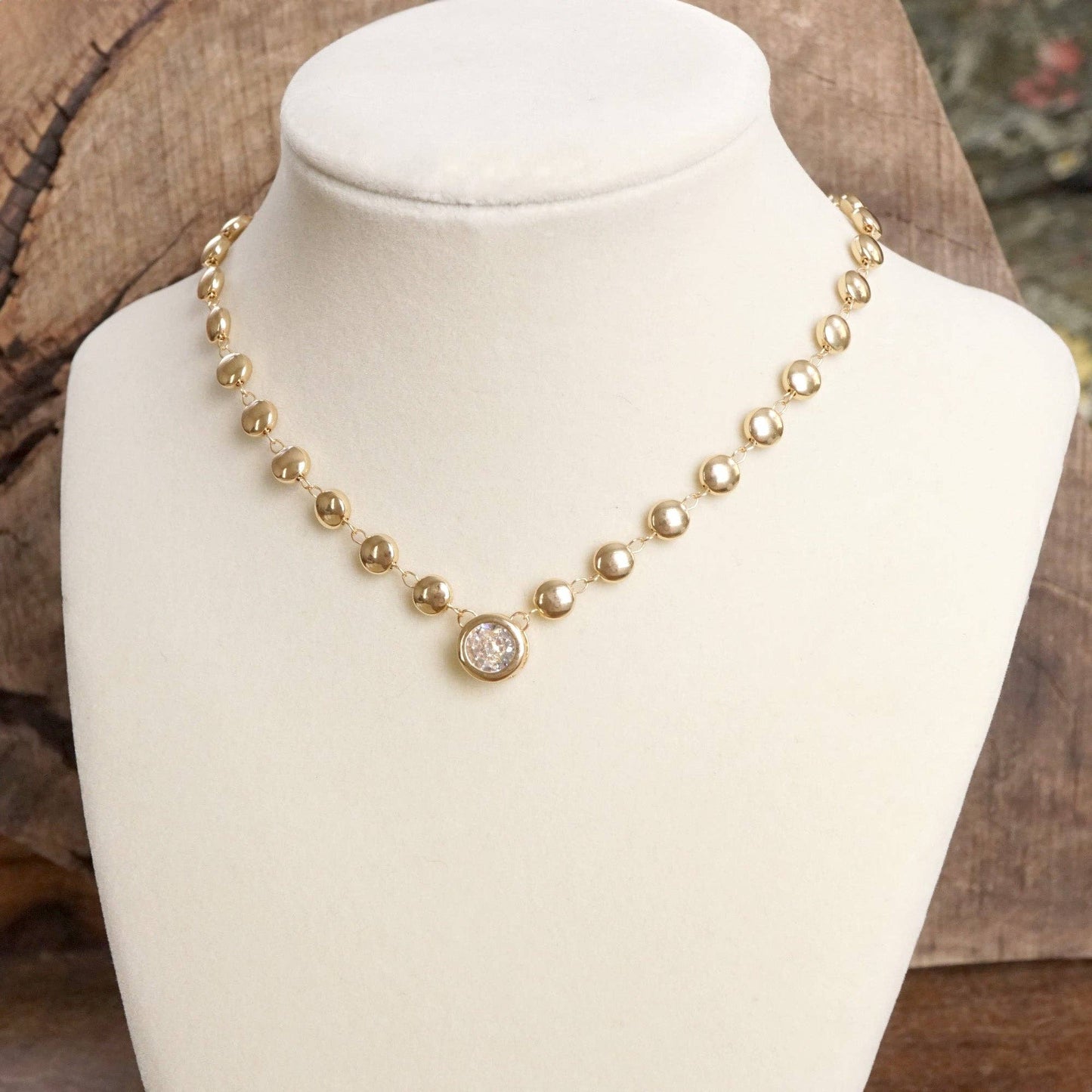 PennyLine inc - Clear Crystal Bezel Pendant Dot Chain Neckline Necklace