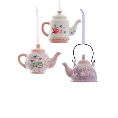 Kurt S. Adler, Inc. - 2.5-3"BLSH PNK/W/LAV TEAPOT ORNAMENT 3/A