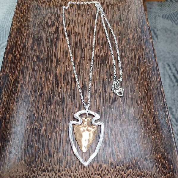 Gorgeous Two Tone Arrowhead Necklace Gold or Silver