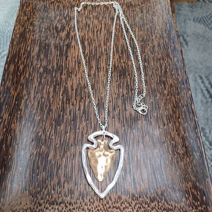 Gorgeous Two Tone Arrowhead Necklace Gold or Silver