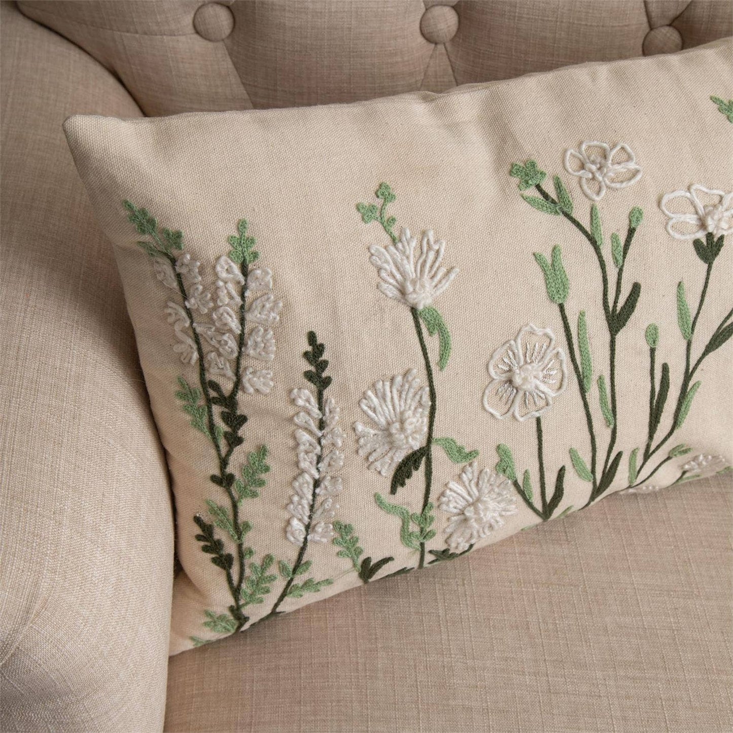Lumbar Pillow - Embroidered Wild Flowers