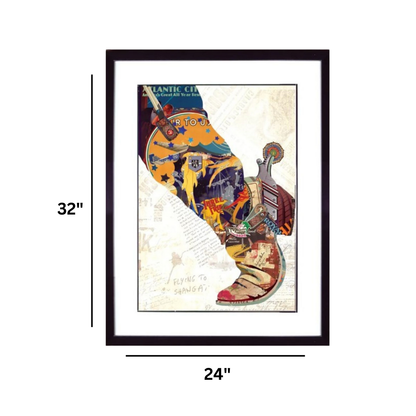 Arte de collage 3D | Bota y espuela (81 cm x 61 cm)