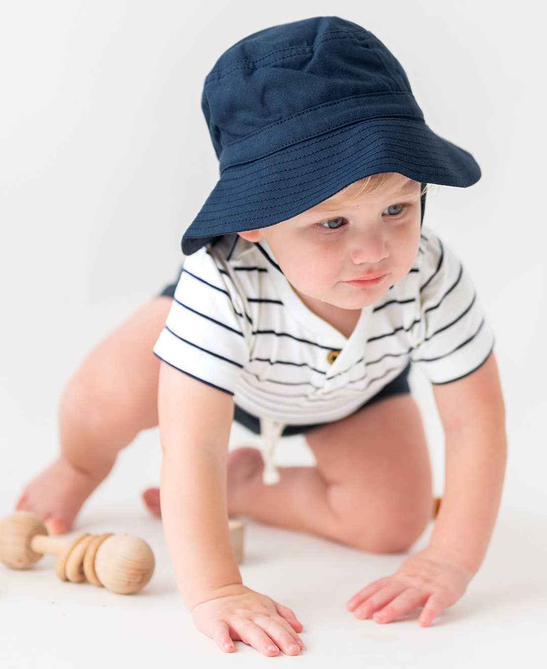 Baby Boys White & Navy Stripe Short Sleeve Henley Bodysuit: Blue / 0-3m