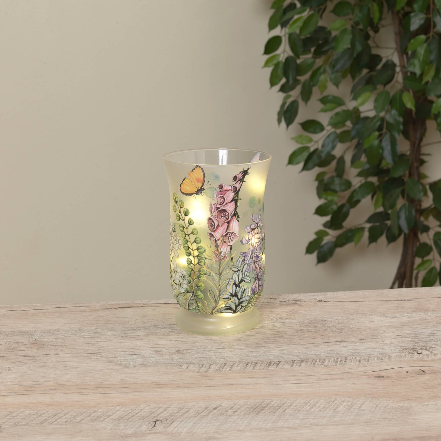 Lighted Frosted Glass Flower & Butterfly