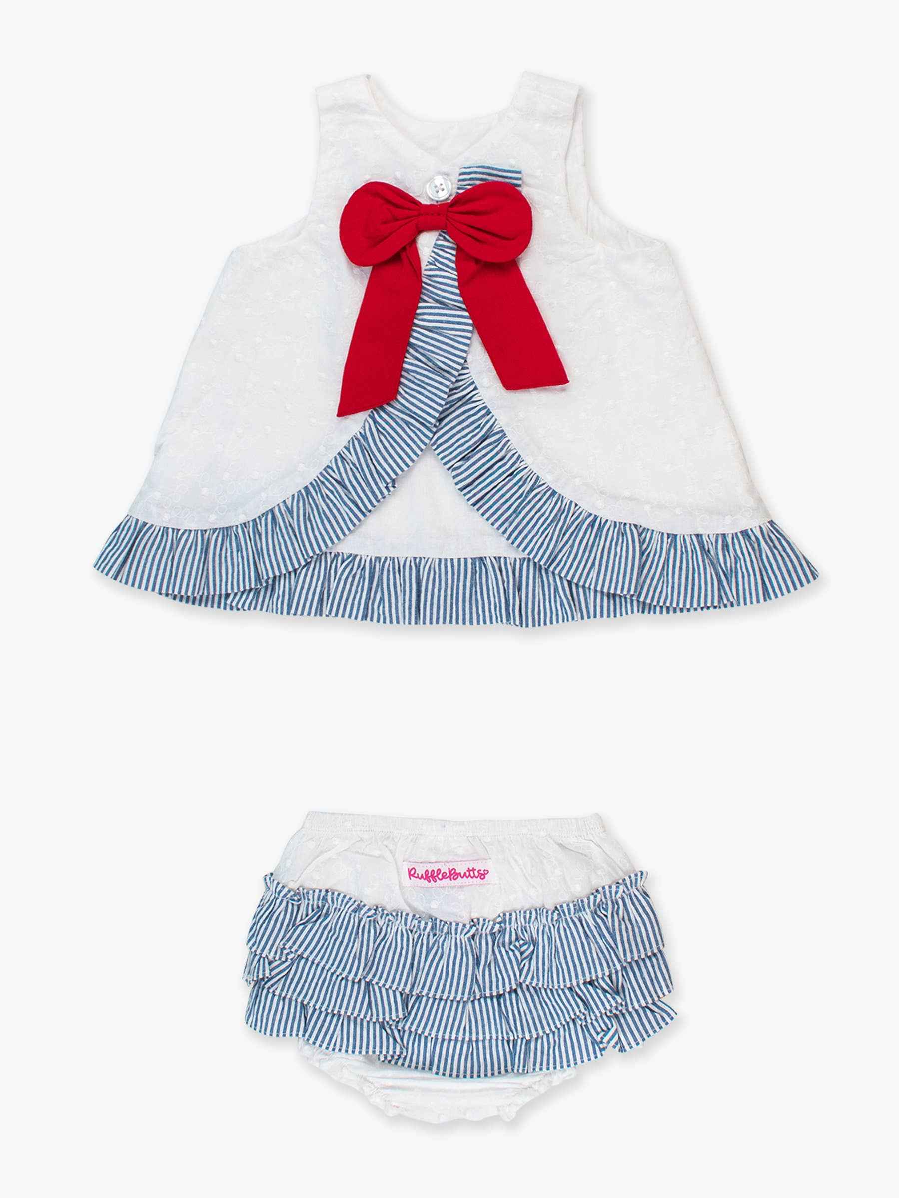 Baby Girls White & Classic Blue Seersucker Swiss Dot Swing Top & Bloomer Set: 0-3m