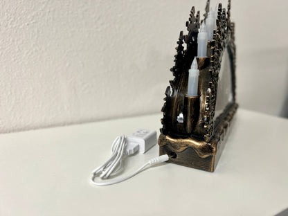 12.75” B/O Lighted Nativity Candle Bridge Glitter Globe