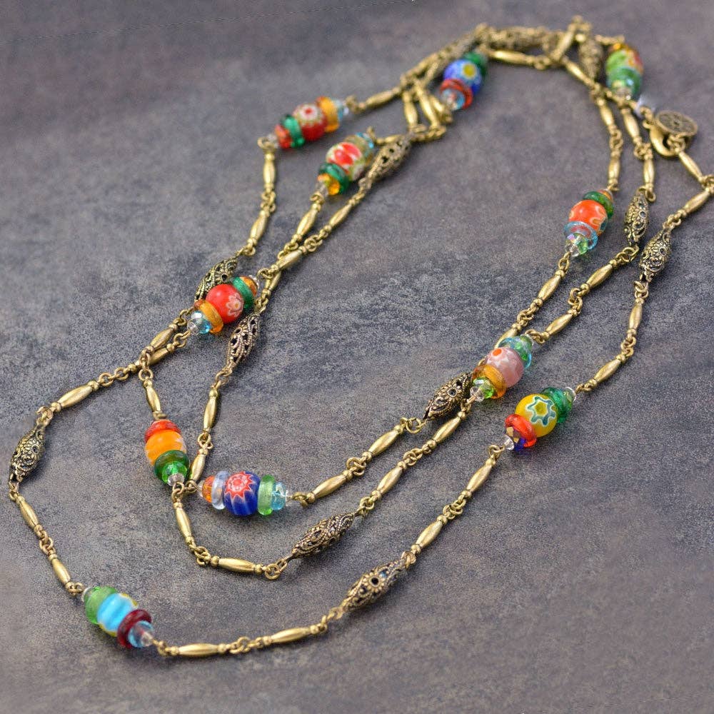Joyería Sweet Romance - Collar largo de cadena con cuentas Millefiori