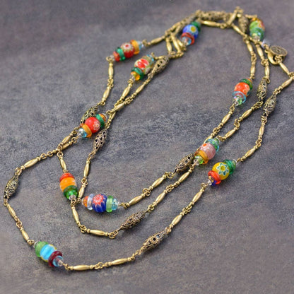 Joyería Sweet Romance - Collar largo de cadena con cuentas Millefiori